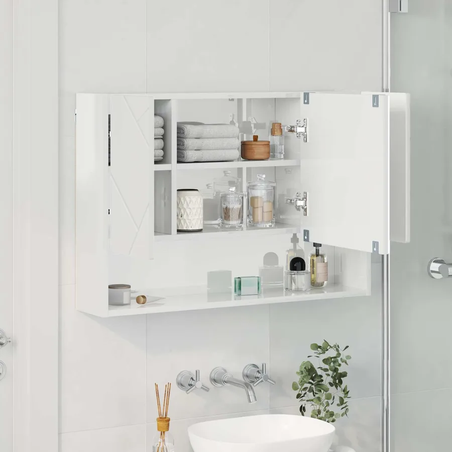 Armoire Miroir Blanc brillant 80 x 17 x 55 cm Bois d'ingénierie - 4
