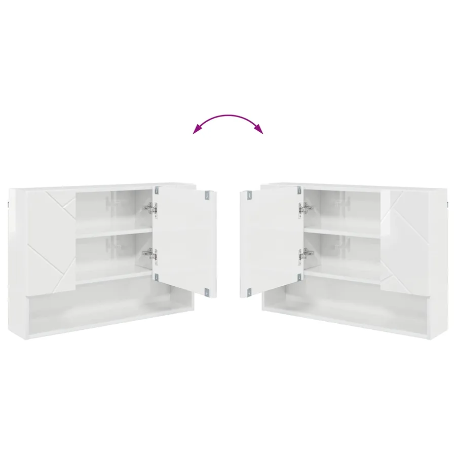 Armoire Miroir Blanc brillant 80 x 17 x 55 cm Bois d'ingénierie - 8