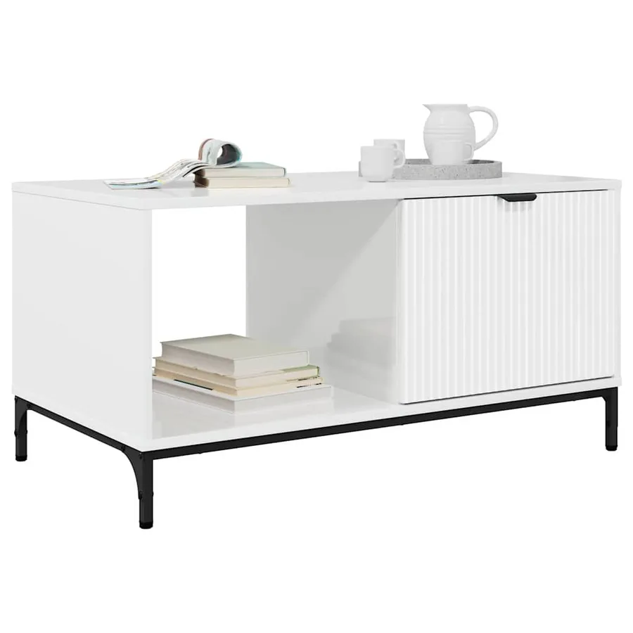 Table basse Blanc brillant 90 x 49 x 46 cm Bois d'ingénierie - 3