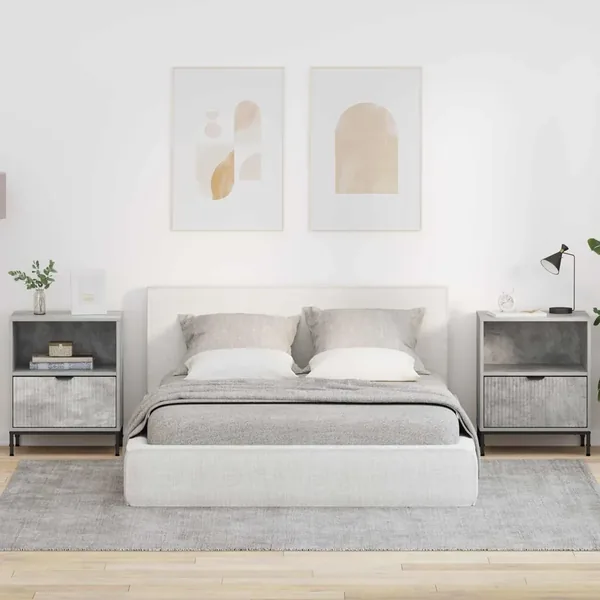 Cabinet de chevet avec tiroir 2 pcs Gris béton 49 x 36 x 61 cm