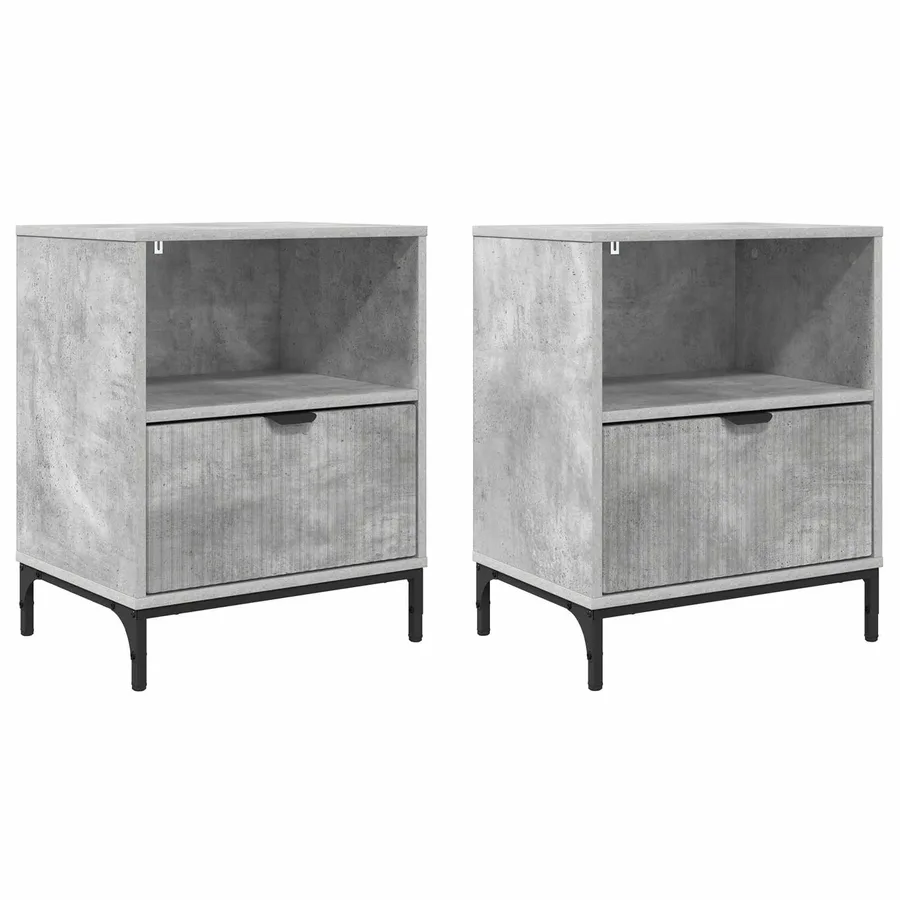 Cabinet de chevet avec tiroir 2 pcs Gris béton 49 x 36 x 61 cm - 2