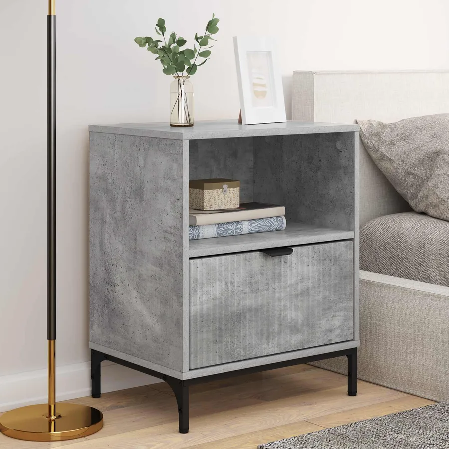 Cabinet de chevet avec tiroir 2 pcs Gris béton 49 x 36 x 61 cm - 4