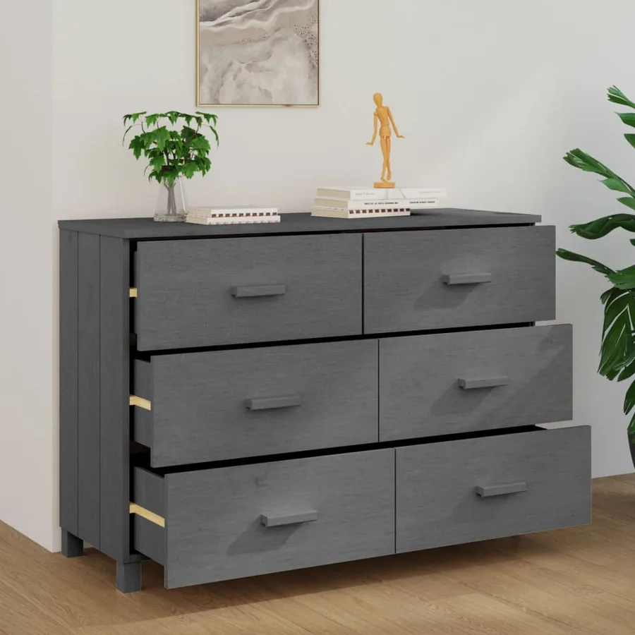 Buffet HAMAR Gris foncé 113x40x80 cm Bois massif de pin - 3