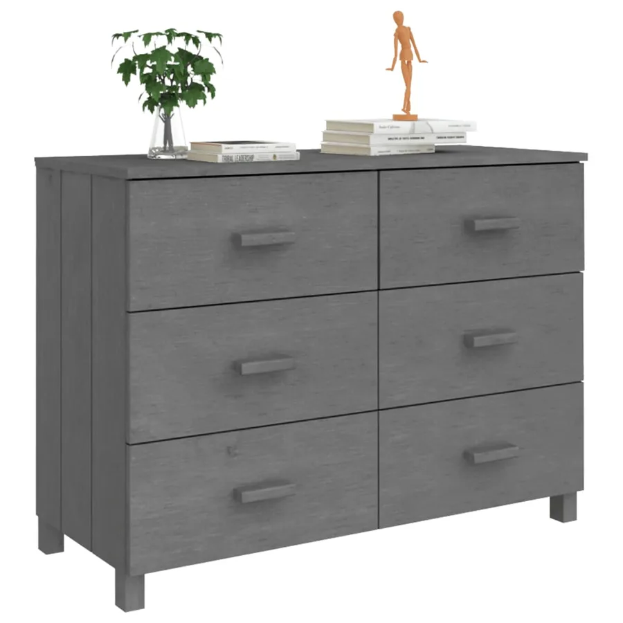 Buffet HAMAR Gris foncé 113x40x80 cm Bois massif de pin - 4