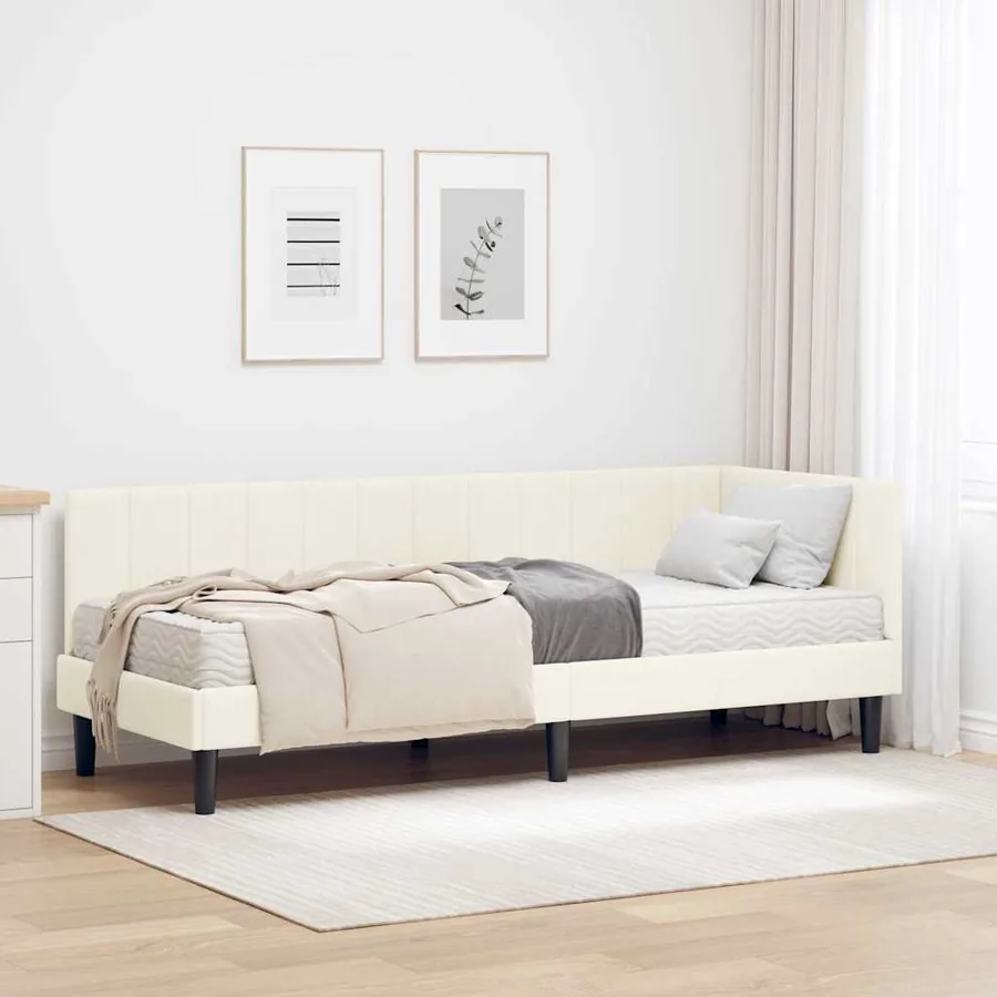 Cadre de lit d'angle avec matelas 2 pcs Crème Velours