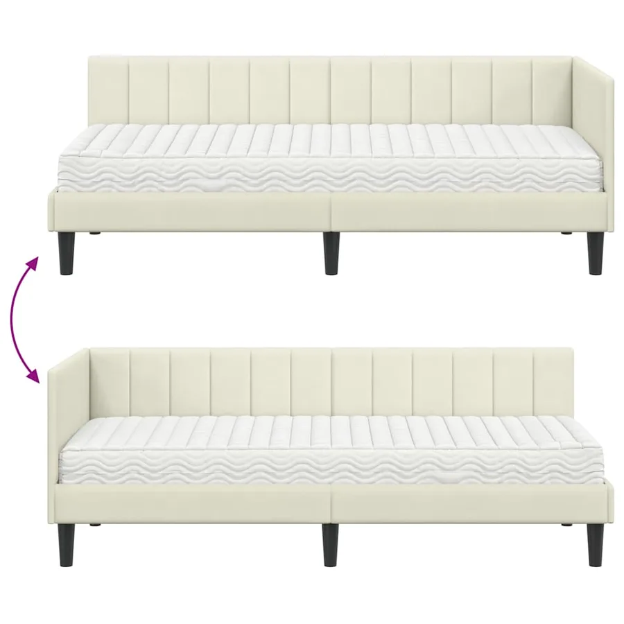 Cadre de lit d'angle avec matelas 2 pcs Crème Velours - 12