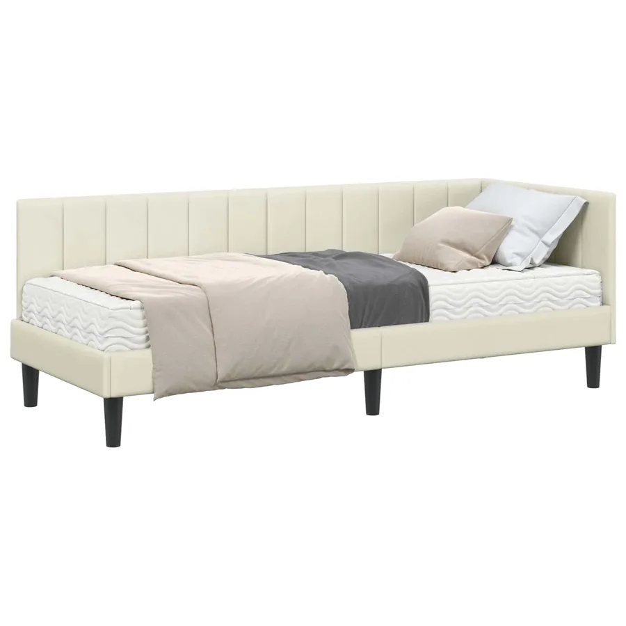 Cadre de lit d'angle avec matelas 2 pcs Crème Velours - 2