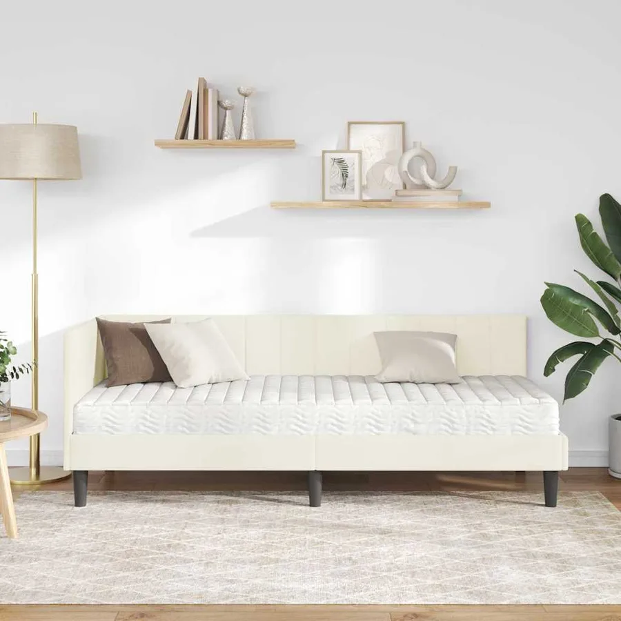 Cadre de lit d'angle avec matelas 2 pcs Crème Velours - 3