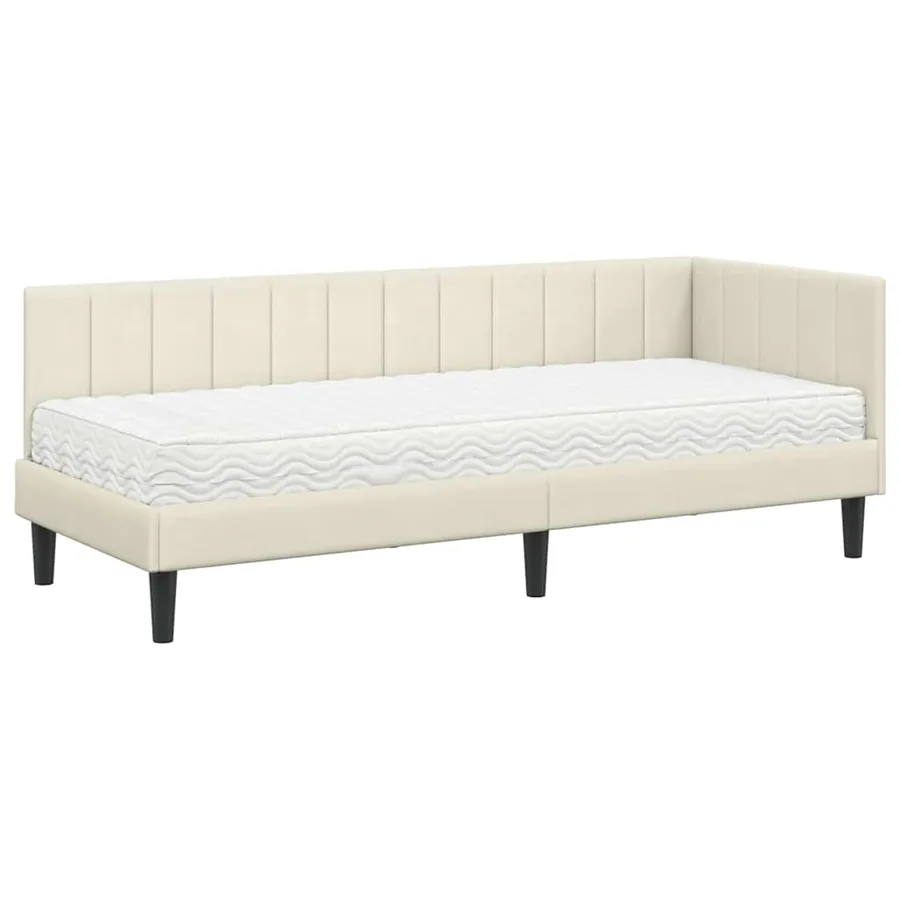 Cadre de lit d'angle avec matelas 2 pcs Crème Velours - 4