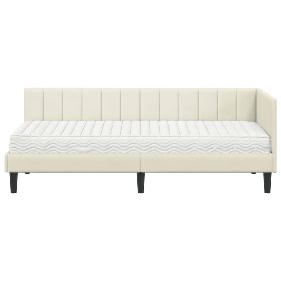 Cadre de lit d'angle avec matelas 2 pcs Crème Velours - 5