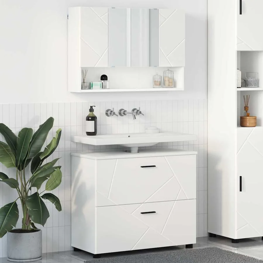 Ensemble de mobilier de salle de bain avec tiroir 2 pcs Blanc