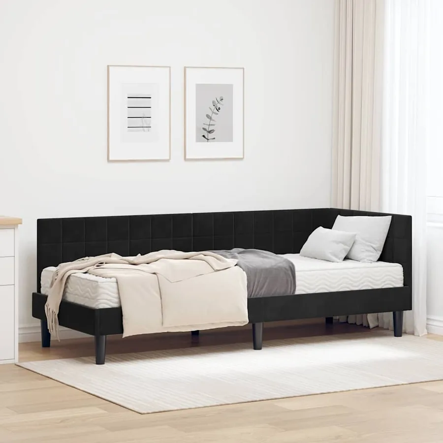 Cadre de lit d'angle avec matelas 2 pcs Noir Velours
