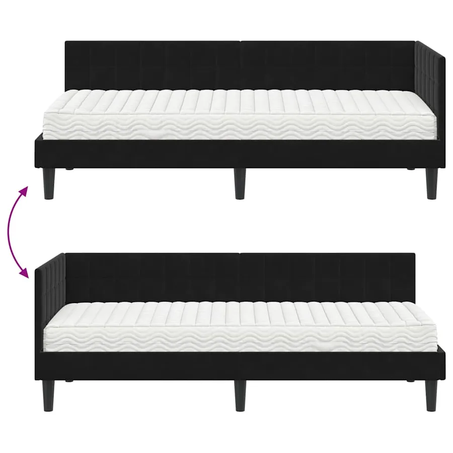 Cadre de lit d'angle avec matelas 2 pcs Noir Velours - 12