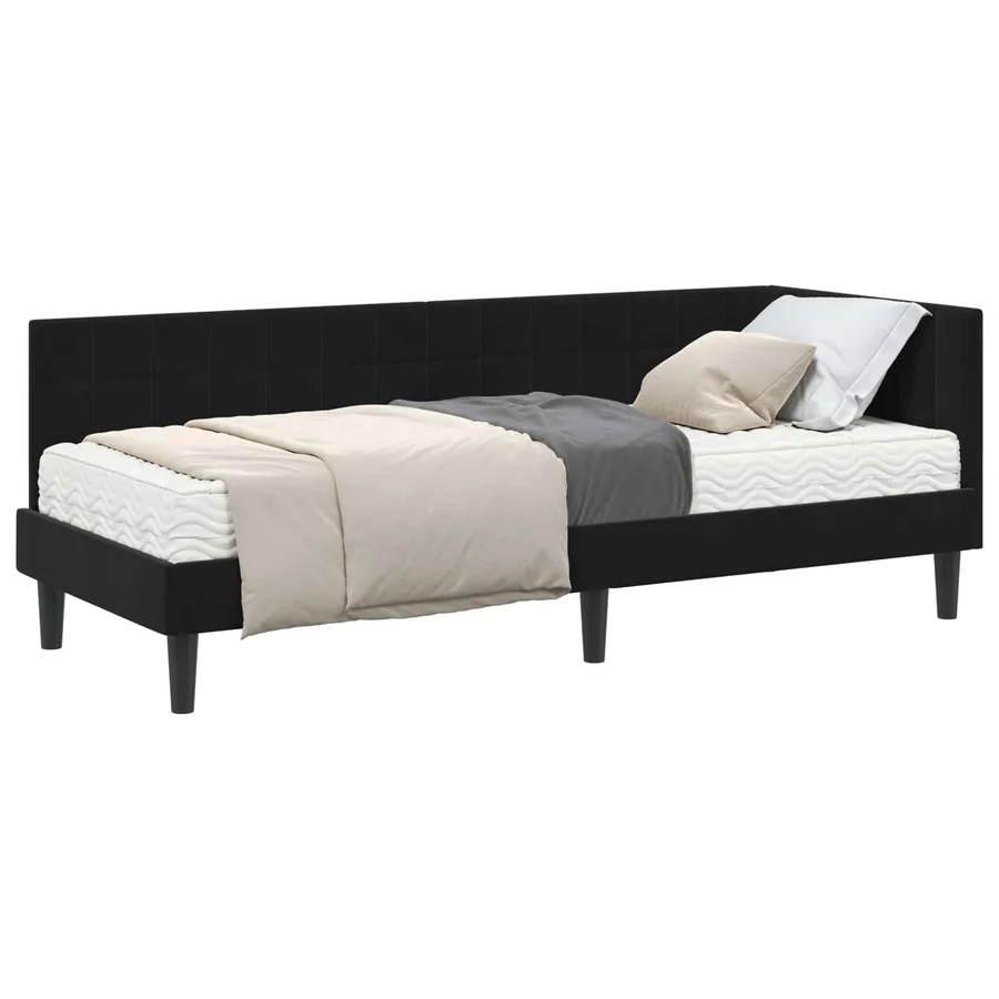 Cadre de lit d'angle avec matelas 2 pcs Noir Velours - 2