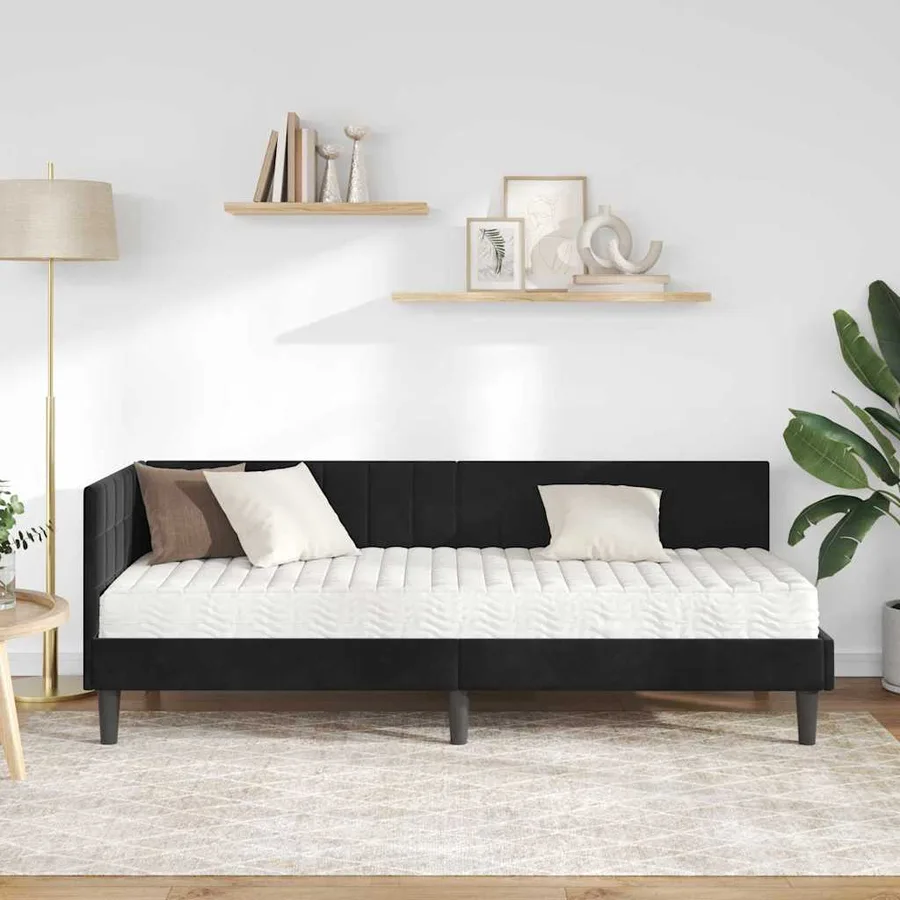 Cadre de lit d'angle avec matelas 2 pcs Noir Velours - 3
