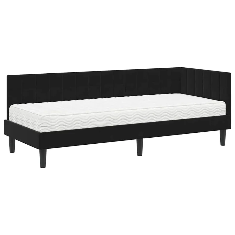 Cadre de lit d'angle avec matelas 2 pcs Noir Velours - 4
