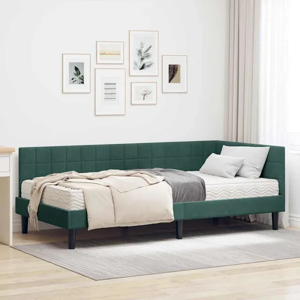 Cadre de lit d'angle avec matelas 2 pcs Vert Velours