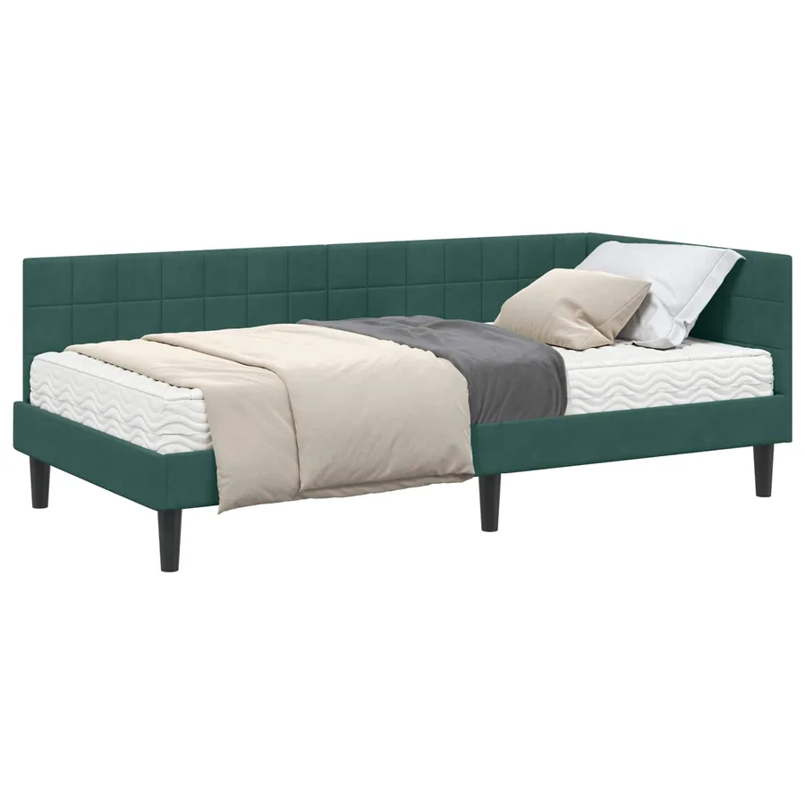 Cadre de lit d'angle avec matelas 2 pcs Vert Velours - 2