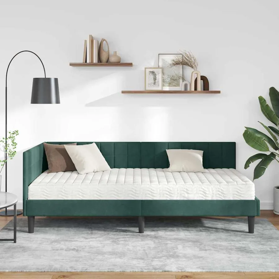 Cadre de lit d'angle avec matelas 2 pcs Vert Velours - 3