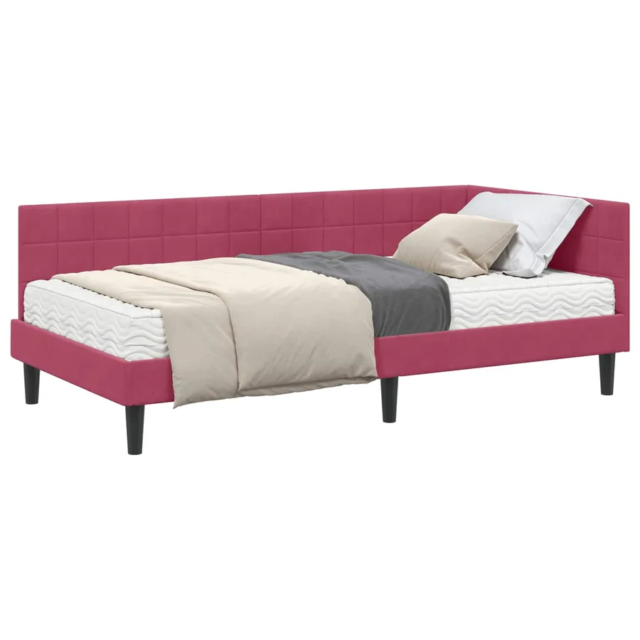 Cadre de lit d'angle avec matelas 2 pcs Vert Velours - 2