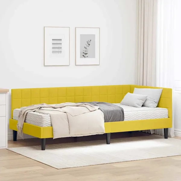 Cadre de lit d'angle avec matelas 2 pcs Jaune Velours