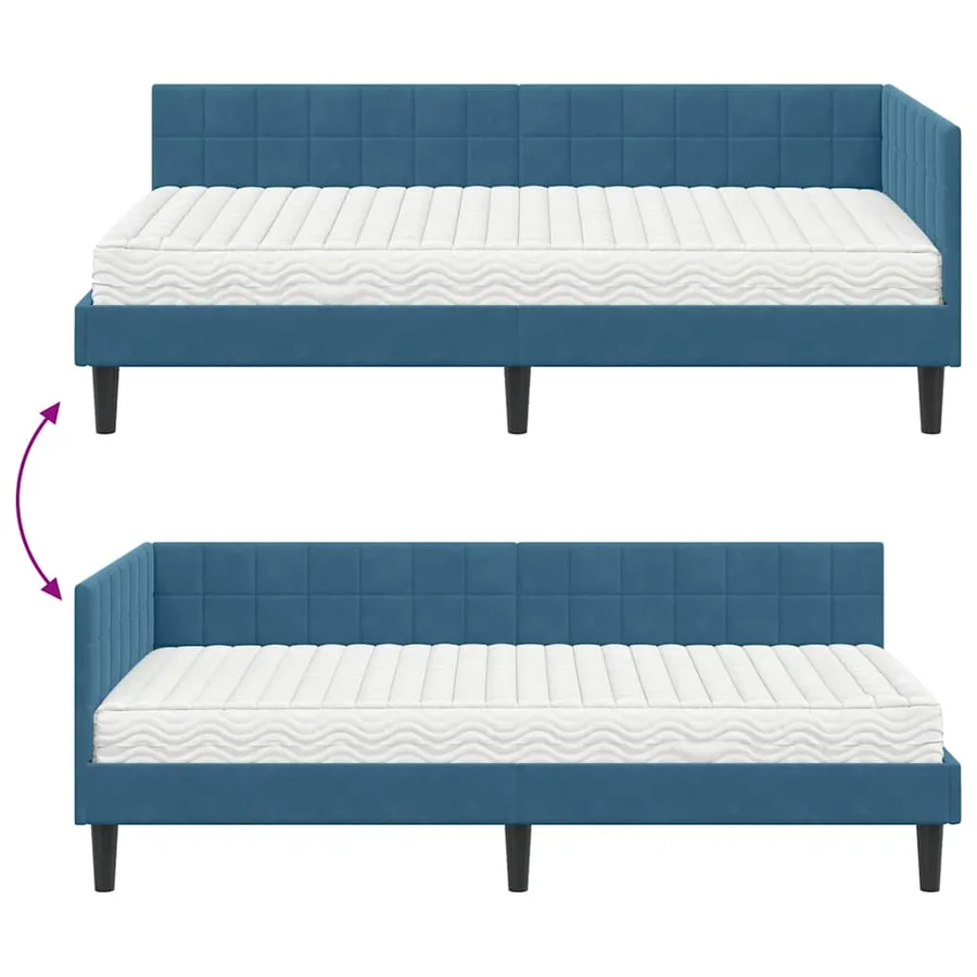 Cadre de lit d'angle avec matelas 2 pcs Bleu Velours - 12