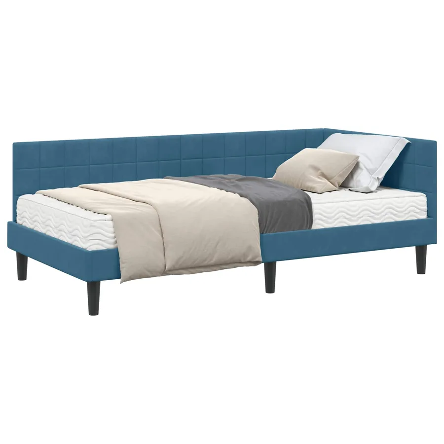 Cadre de lit d'angle avec matelas 2 pcs Bleu Velours - 2