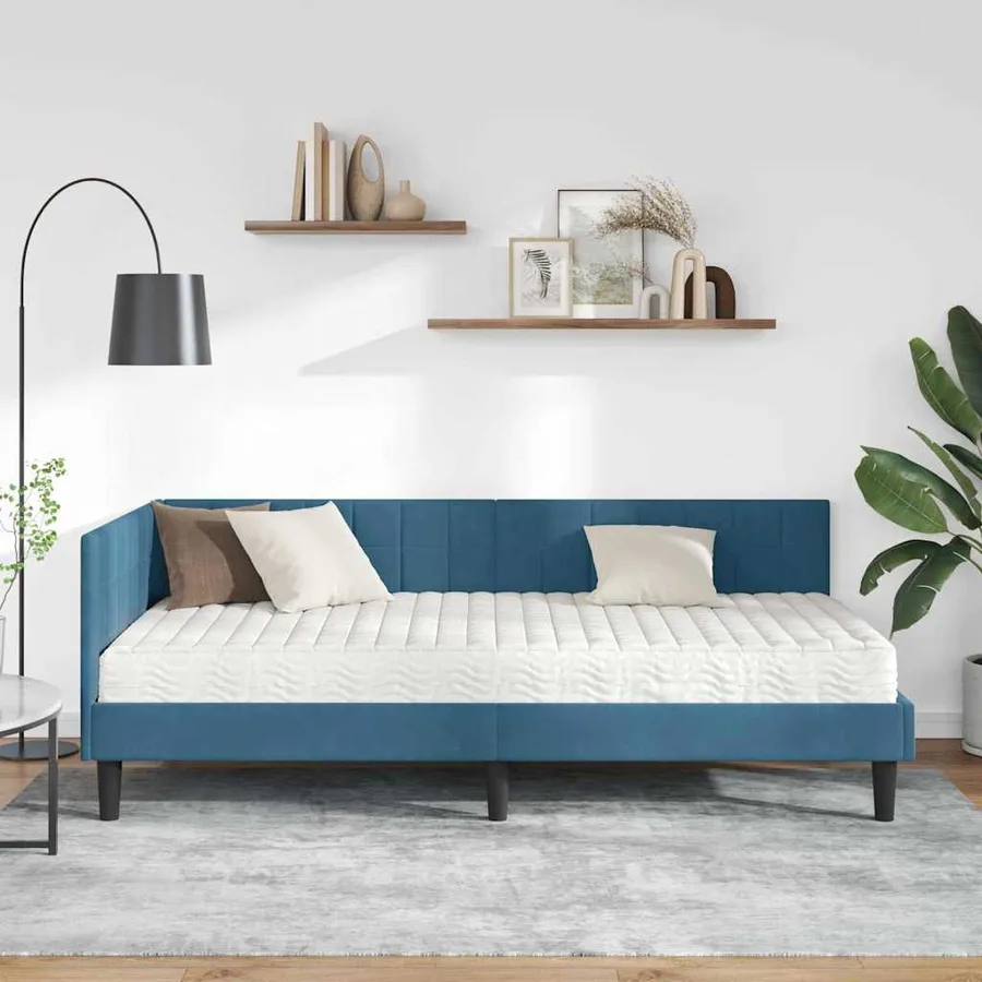 Cadre de lit d'angle avec matelas 2 pcs Bleu Velours - 3