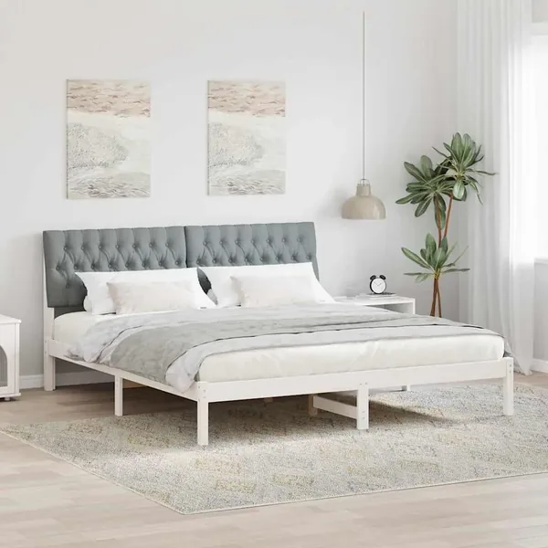Cadre de lit avec tête de lit rembourrée Blanc 180 x 200 cm