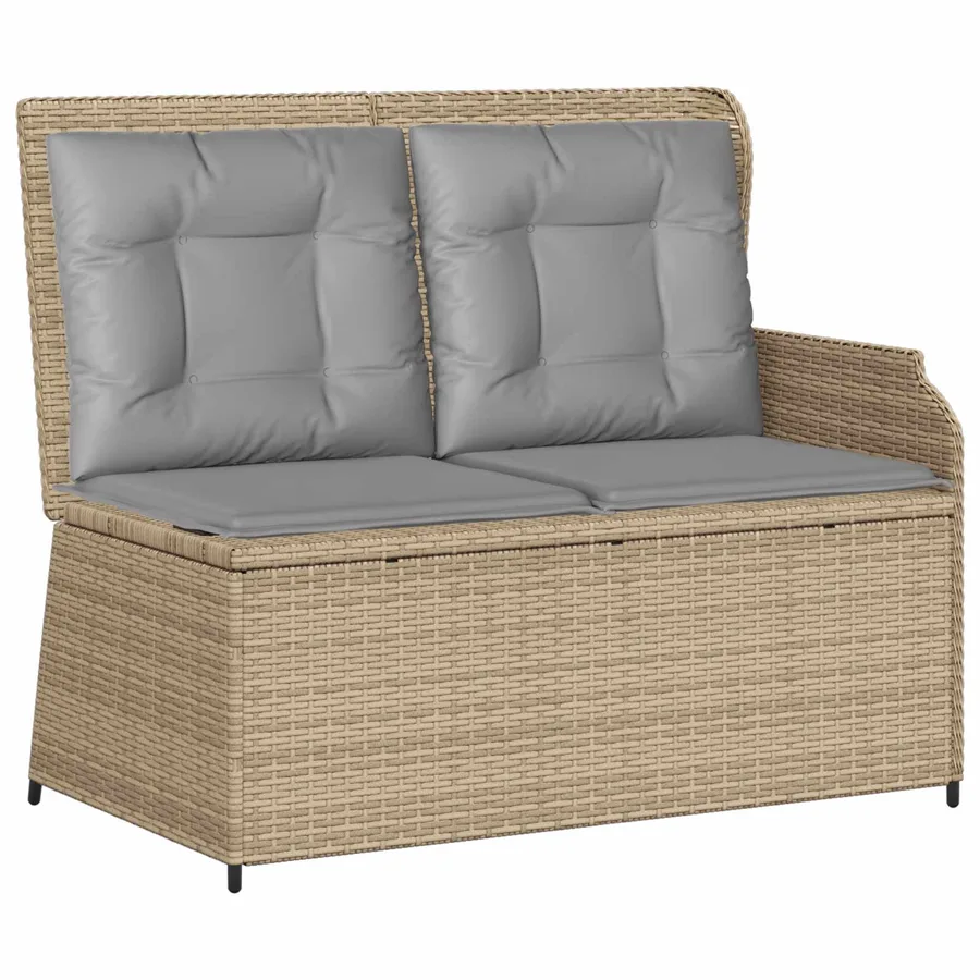Banc de jardin avec coussin Beige et gris polyrotin - 2