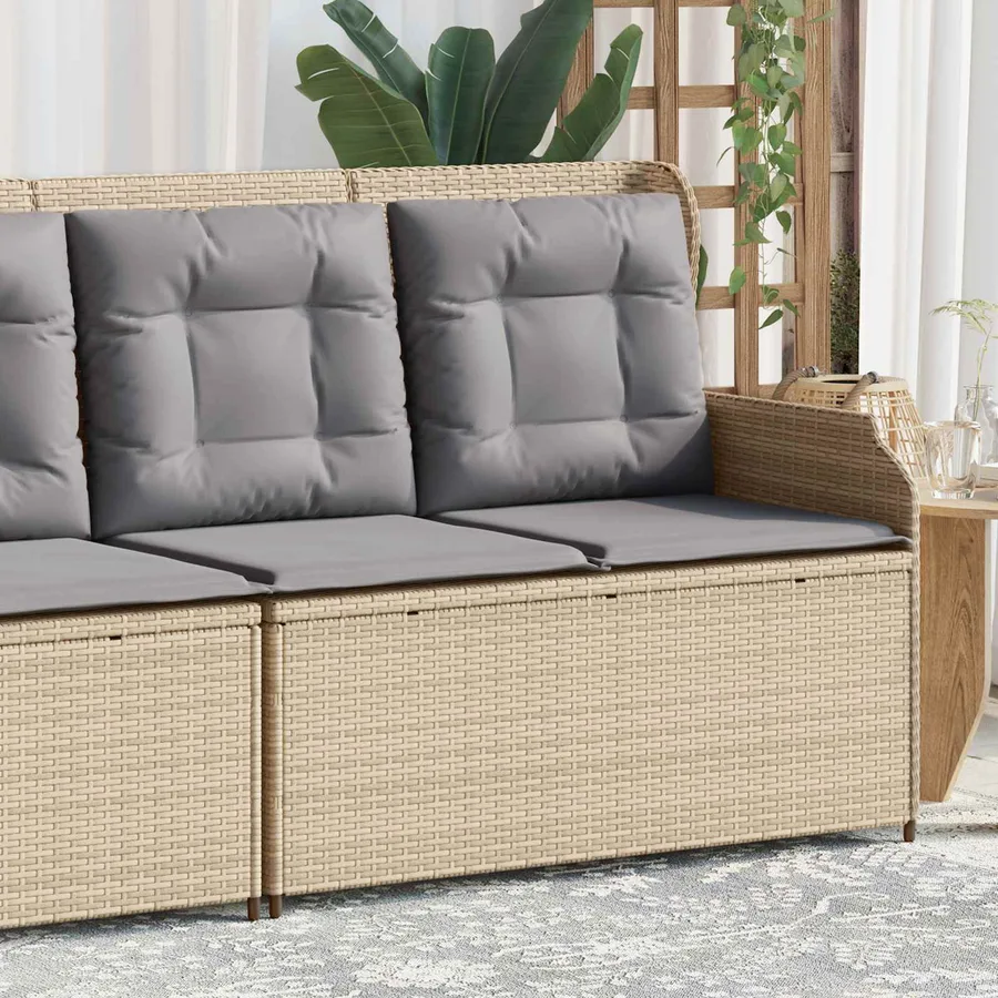 Banc de jardin avec coussin Beige et gris polyrotin - 3