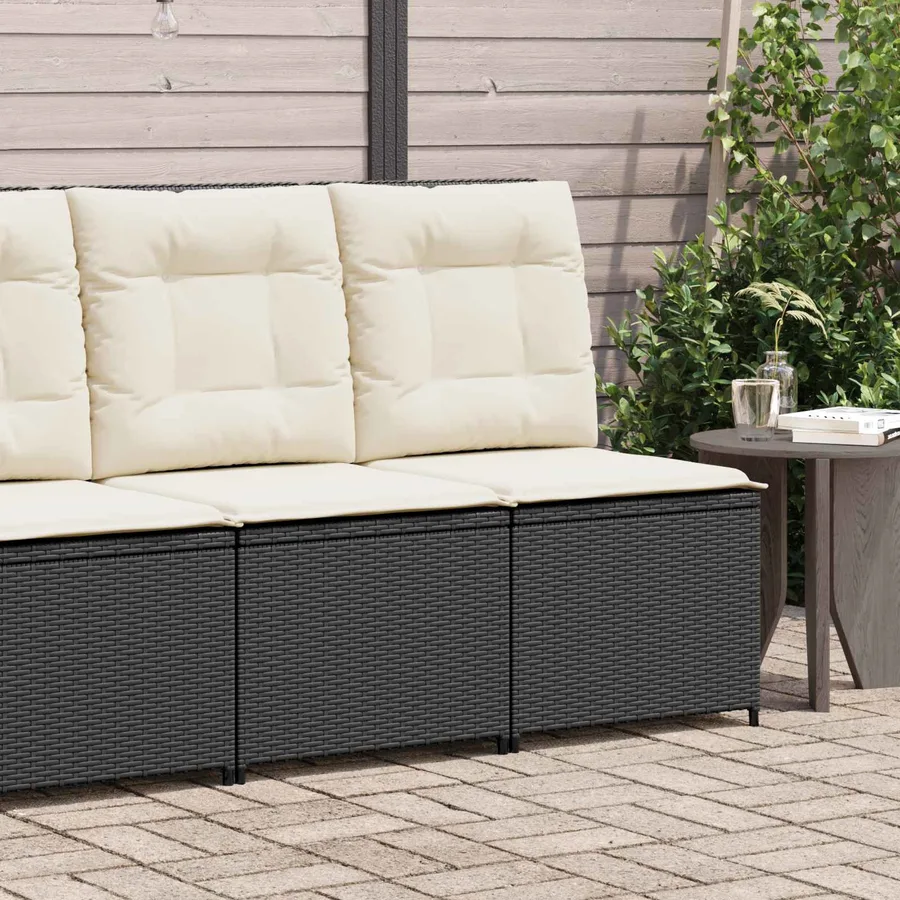 Canapé de jardin avec coussin Noir et blanc crème polyrotin - 3