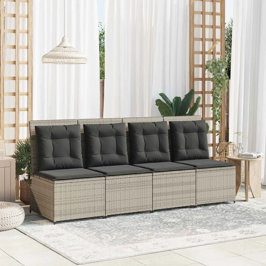 Canapé de jardin avec coussin Gris clair polyrotin