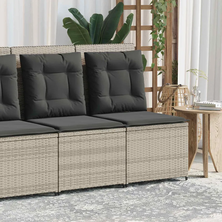 Canapé de jardin avec coussin Gris clair polyrotin - 3