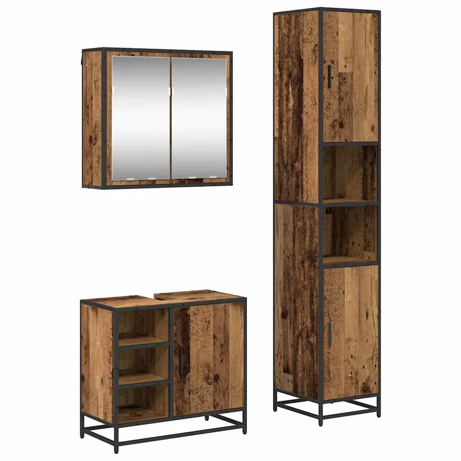 Ensemble de mobilier de salle de bain 3 pcs Bois Ancien - 2