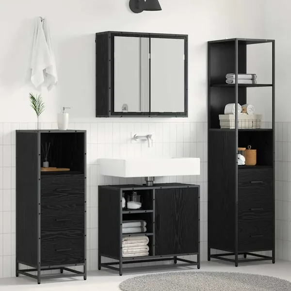 Ensemble de mobilier de salle de bain 3 pcs Chêne noir