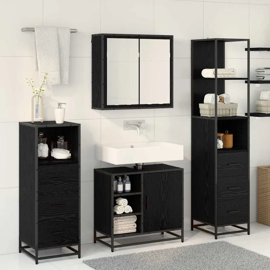 Ensemble de mobilier de salle de bain 3 pcs Chêne noir - 4