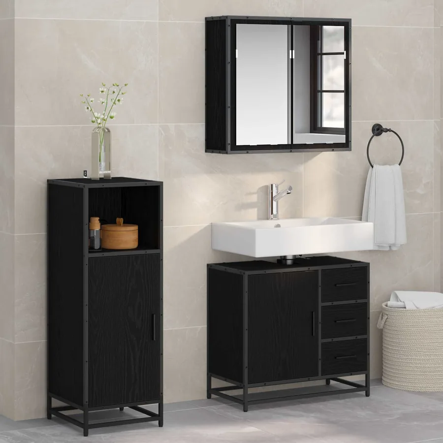 Ensemble de mobilier de salle de bain 3 pcs Chêne noir