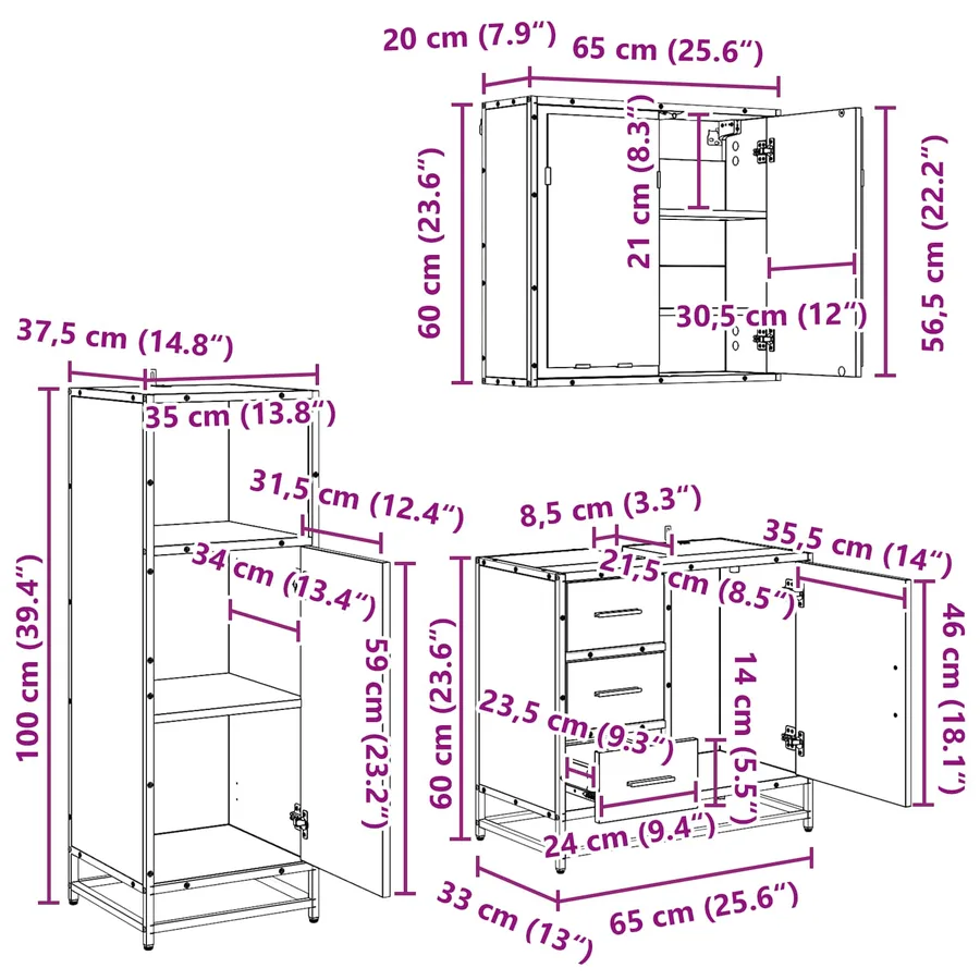 Ensemble de mobilier de salle de bain 3 pcs Chêne noir - 16