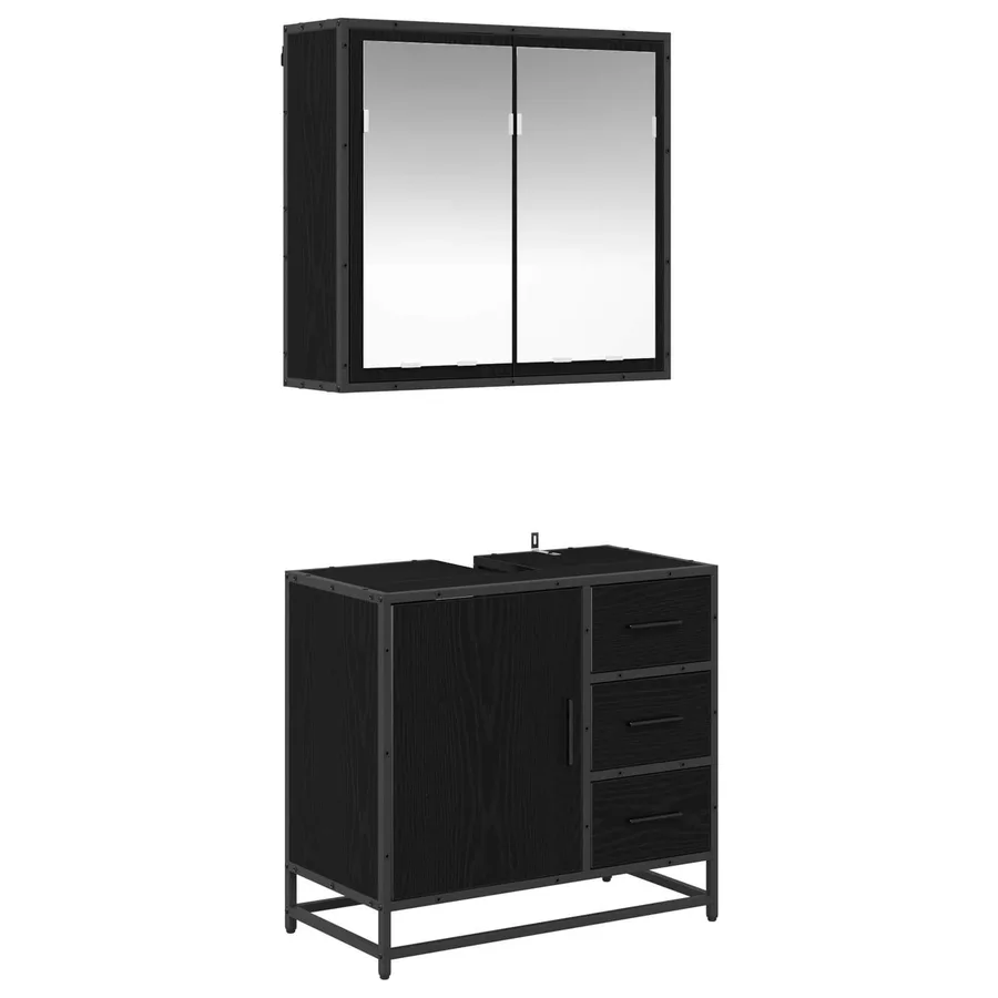 Ensemble de mobilier de salle de bain 2 pcs Chêne noir - 2