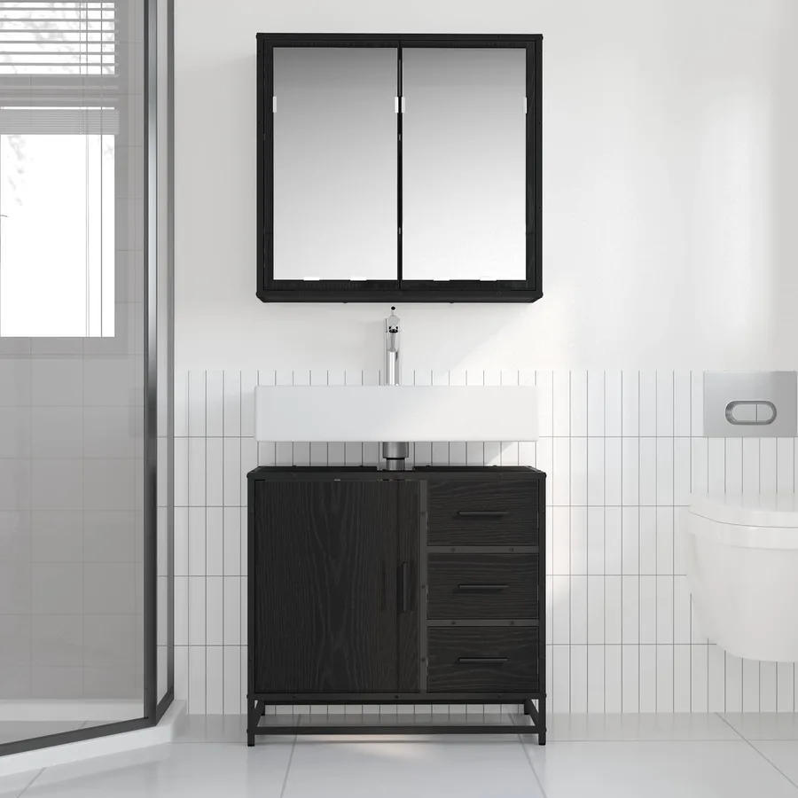 Ensemble de mobilier de salle de bain 2 pcs Chêne noir - 4