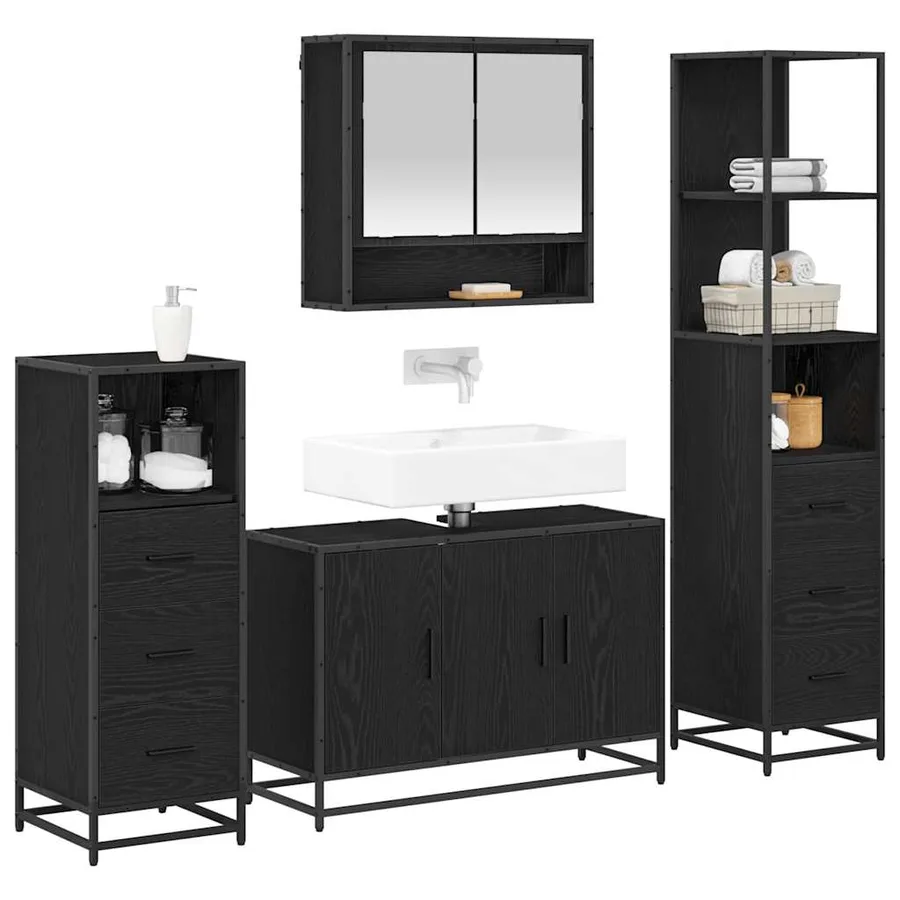 Ensemble de mobilier de salle de bain 4 pcs Chêne noir - 3