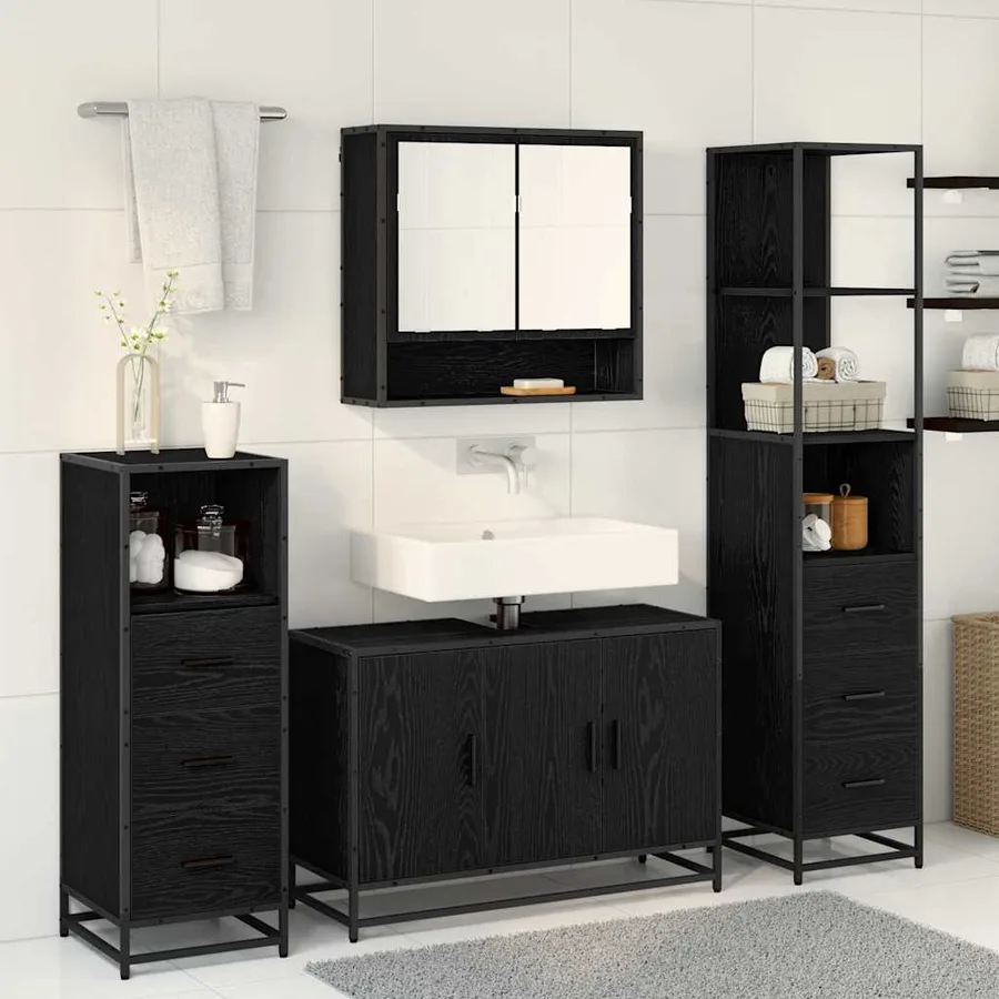 Ensemble de mobilier de salle de bain 4 pcs Chêne noir - 4