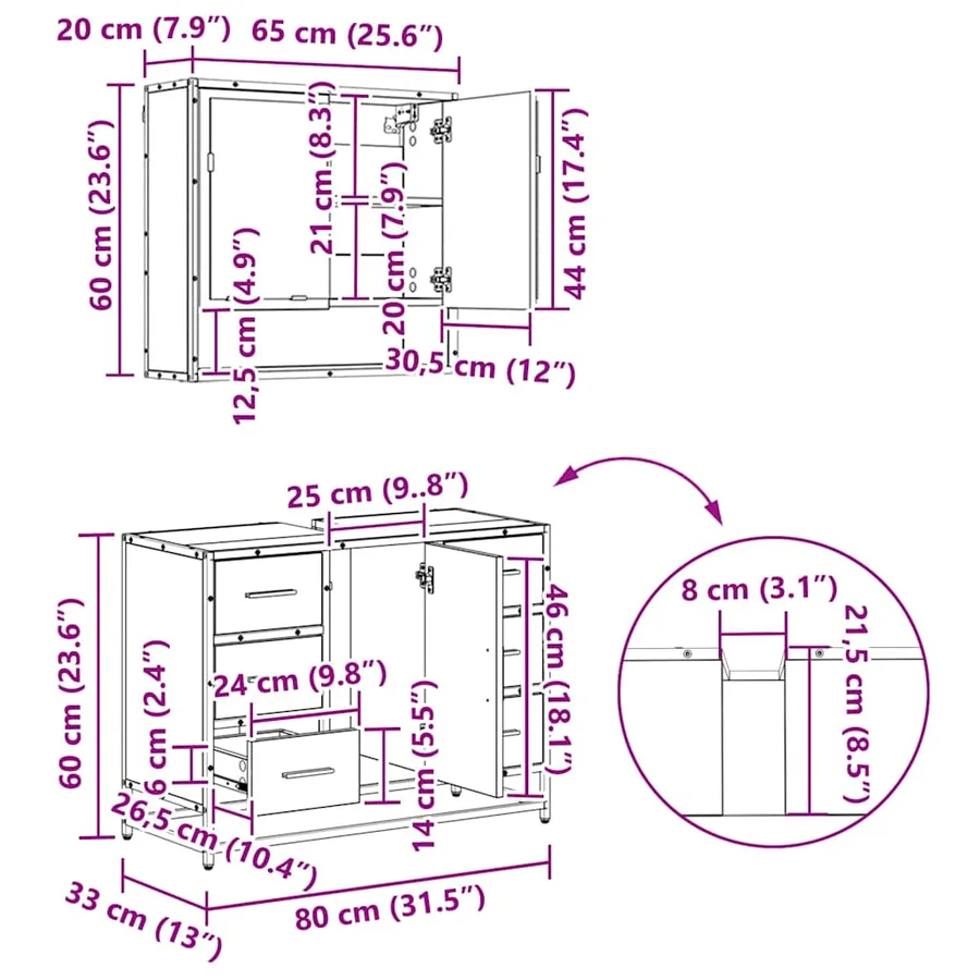 Ensemble de mobilier de salle de bain 4 pcs Chêne noir - 19