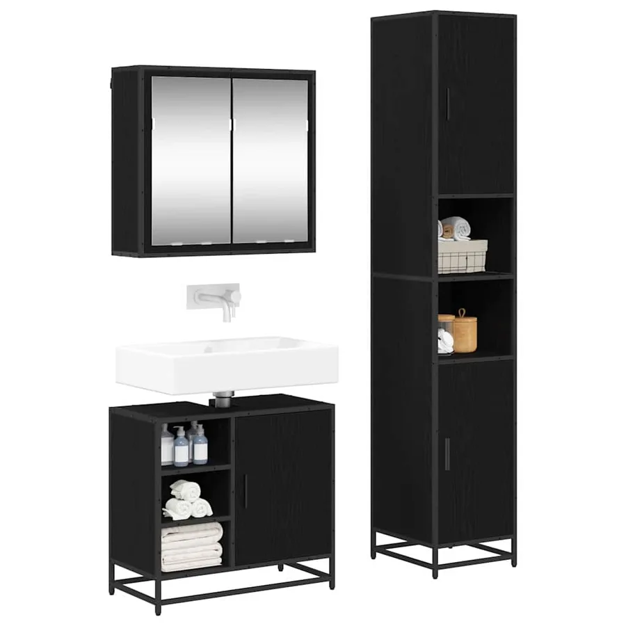 Ensemble de mobilier de salle de bain 3 pcs Chêne noir - 3