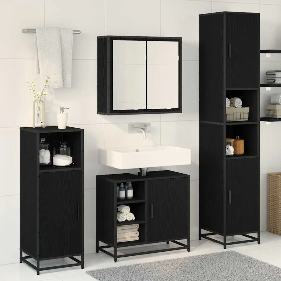Ensemble de mobilier de salle de bain 3 pcs Chêne noir - 4
