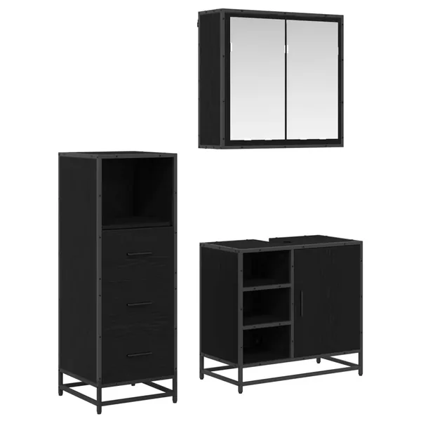 Ensemble de mobilier de salle de bain 3 pcs Chêne noir