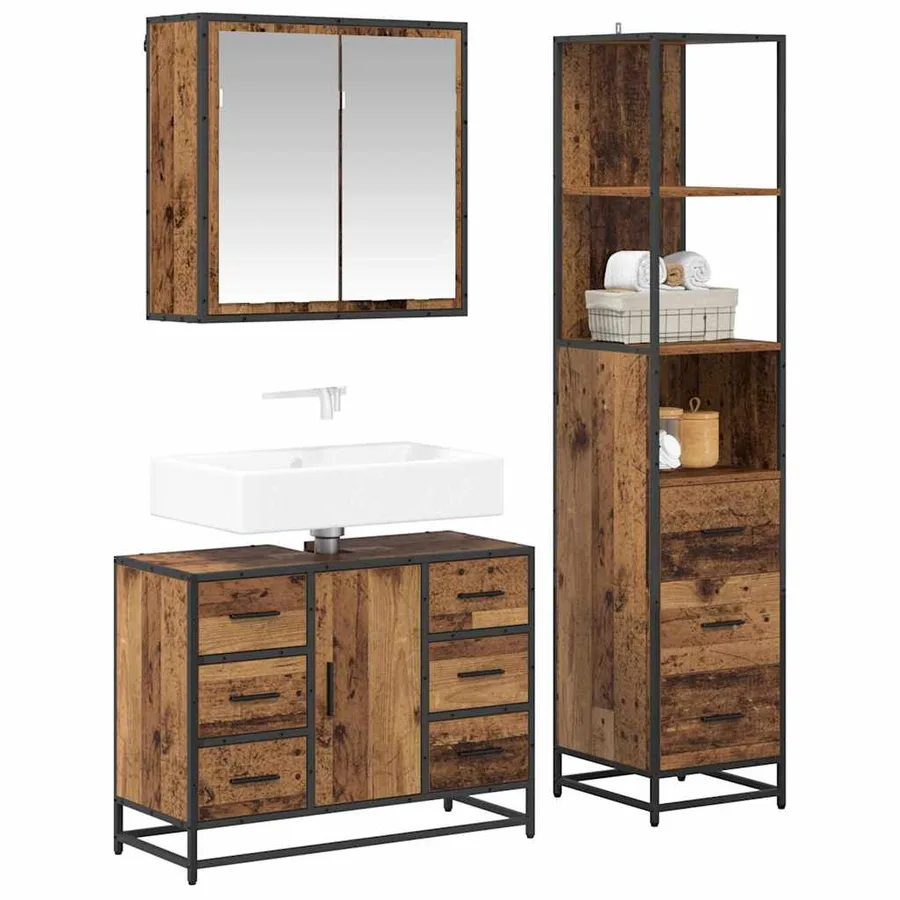 Ensemble de mobilier de salle de bain 3 pcs Bois Ancien - 3