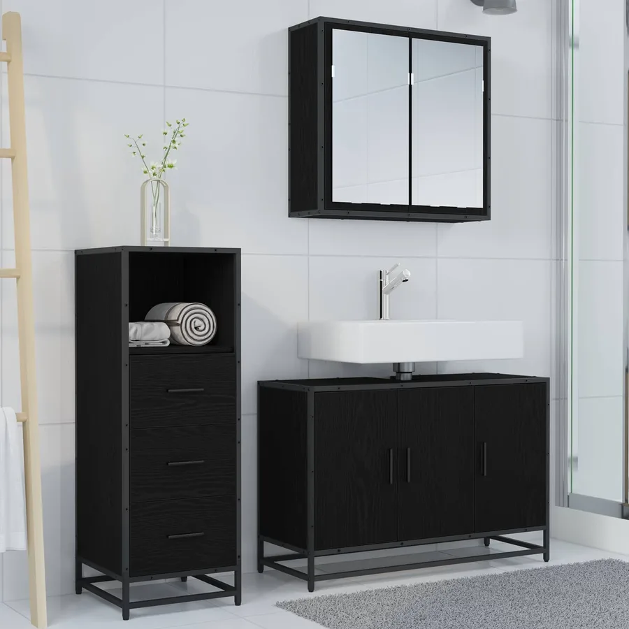 Ensemble de mobilier de salle de bain 3 pcs Chêne noir - 3