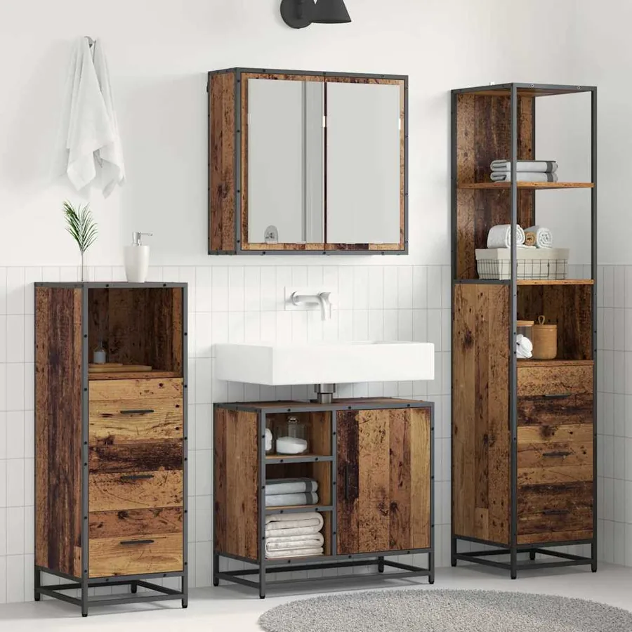 Ensemble de mobilier de salle de bain 3 pcs Bois Ancien